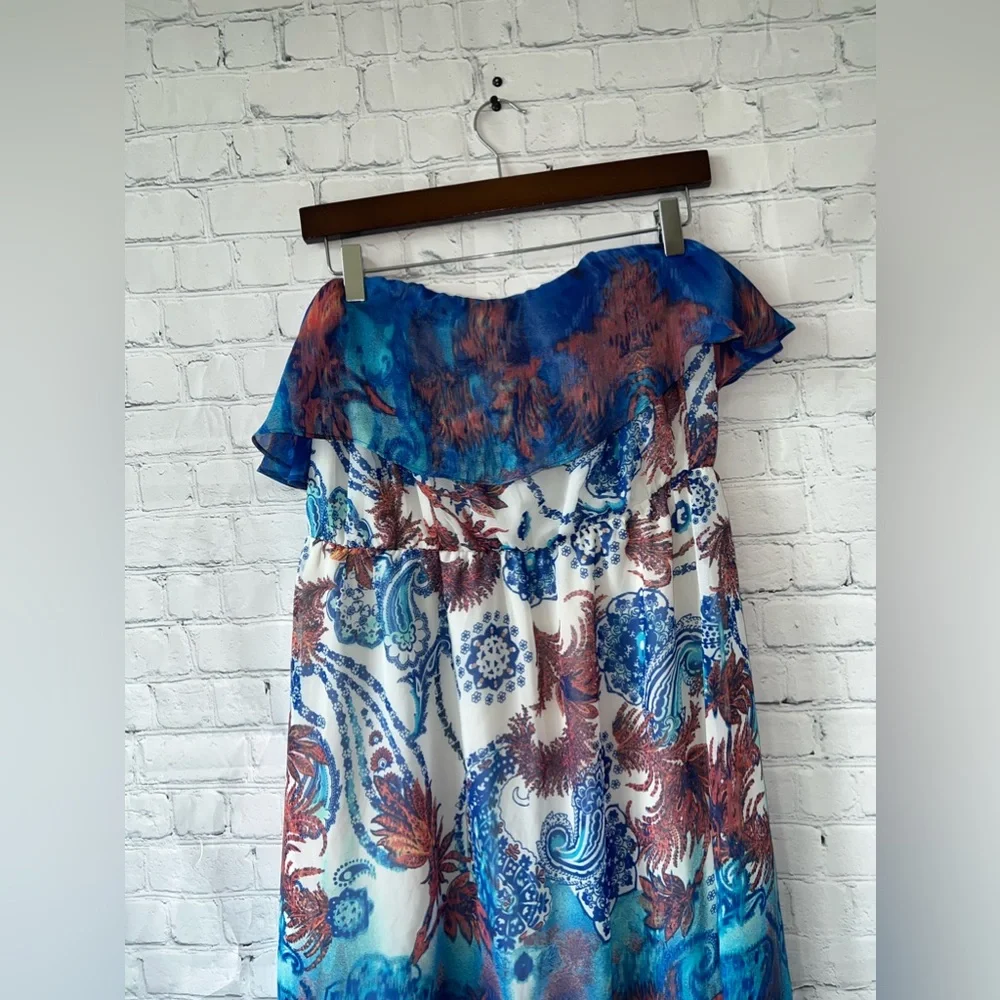 Maurices White, Blue & Pink floral strapless dress size 0 - Picture 5 of 16